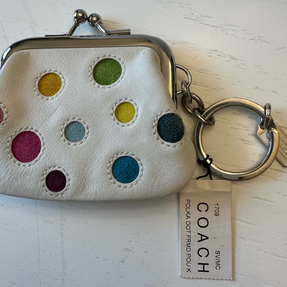 Coach kiss lock polka dot coin purse keychain